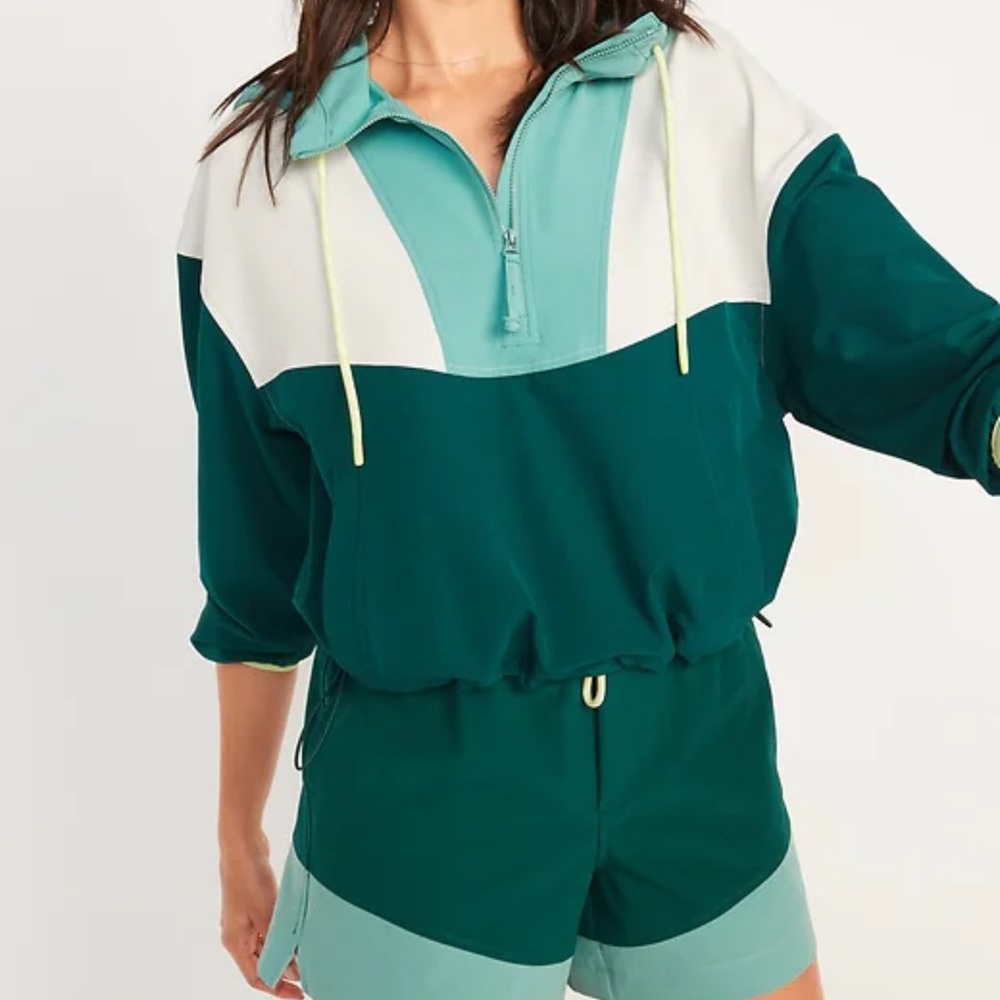 NWT Old Navy Women's StretchTech Color Block Half-Zip Jacket English Ivy Size S